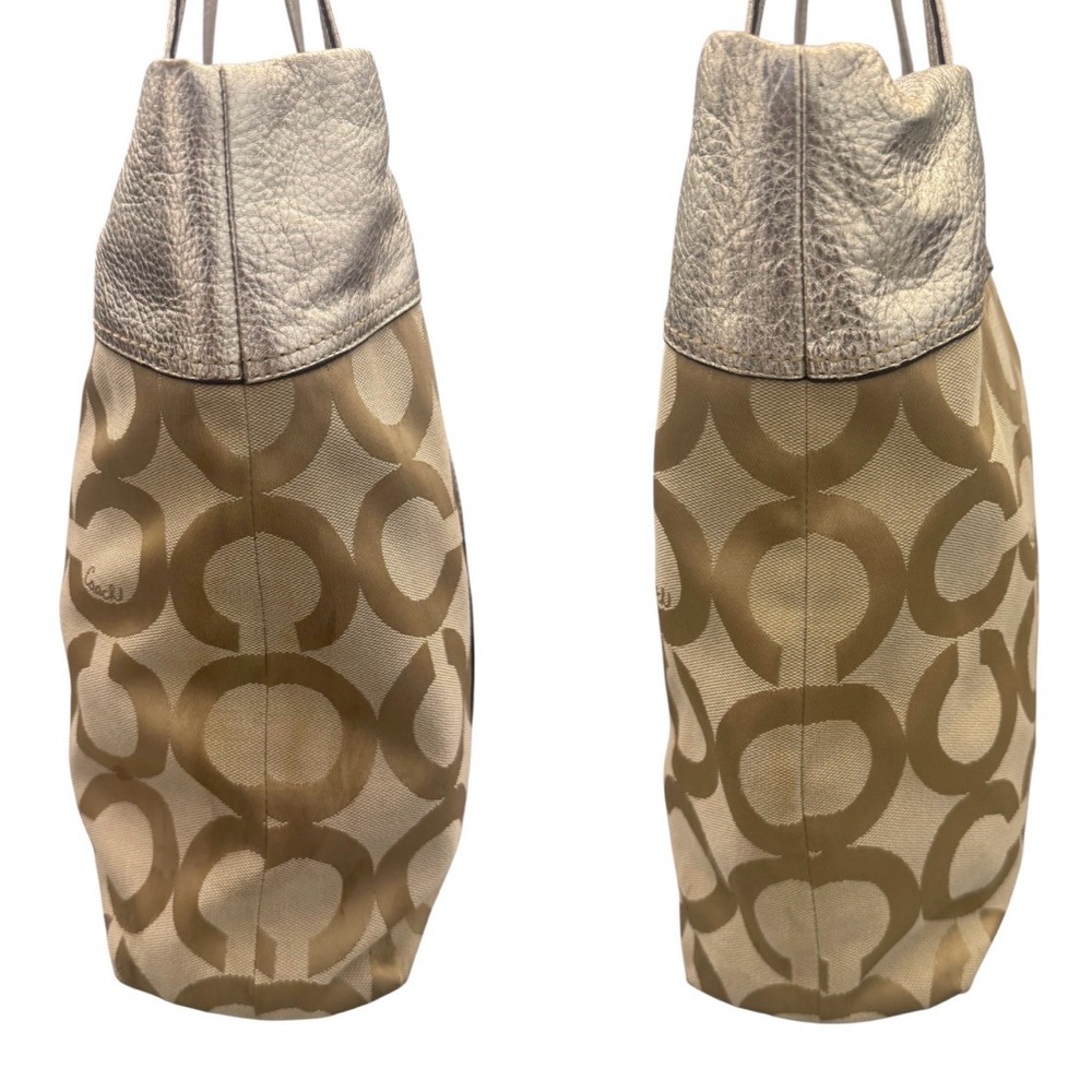 Coach Julia Op Art Signature Khaki Gold Leather Shoulder Bag Tote **READ** - Picture 2 of 16